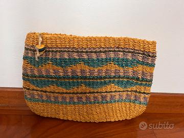 Pochette in paglia multicolore