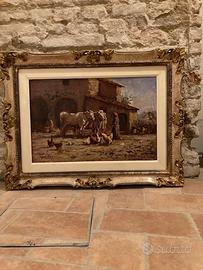 Dipinto "Casolare con donna" Giuseppe Galluzzi
