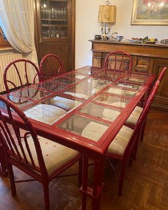 tavolo giorgetti seri bambu anni 80 con 6 sedie
