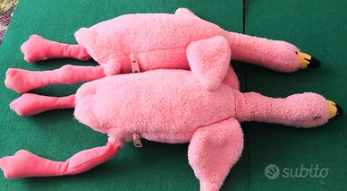 2 fenicotteri rosa in volo, lunghezza cm 50