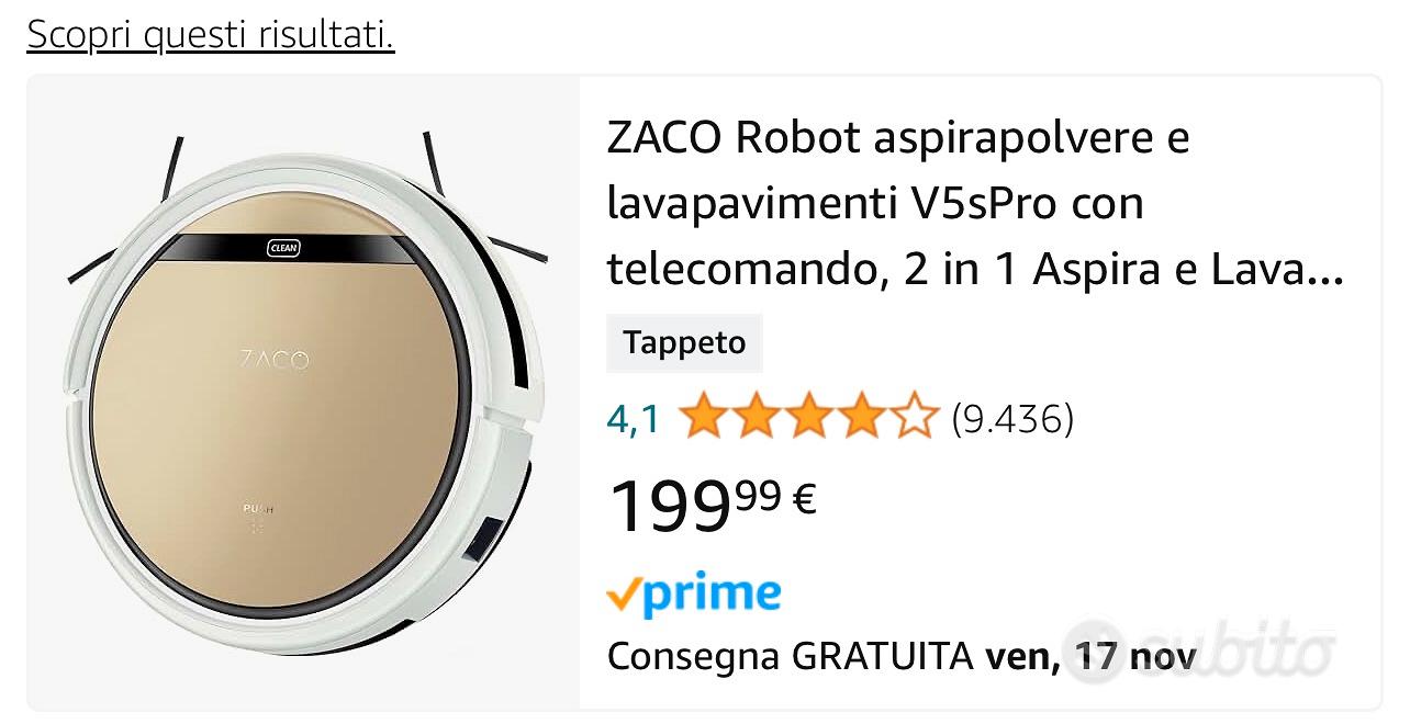 ZACO Robot aspirapolvere e lavapavimenti V5sPro con telecomando, 2