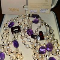 Collana ametista, perle, ambra