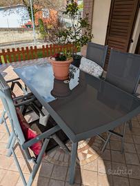tavolo esterno in vetro con 4 sedie reclinabili 