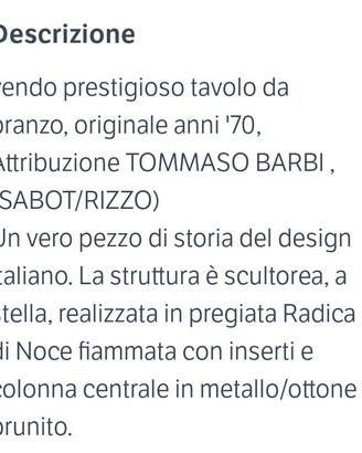 Tavolo design  anni 70:  TOMMASO BARBI 