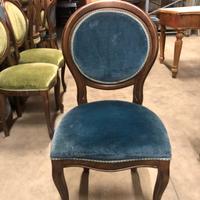 Sedia Stile Luigi Filippo in Legno con Velluto Blu