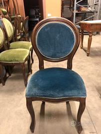 Sedia Stile Luigi Filippo in Legno con Velluto Blu