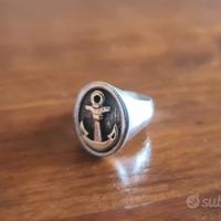 Anello El Rana in argento, bicolor con ancora