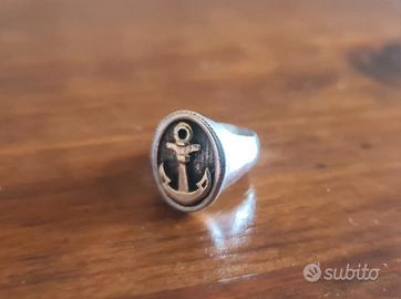 Anello El Rana in argento, bicolor con ancora