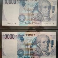 Coppia banconote da lire 10000