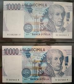 Coppia banconote da lire 10000