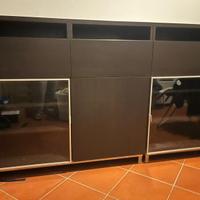 Credenza in legno con cassetti e vetrine (nero)