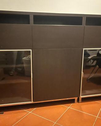 Credenza in legno con cassetti e vetrine (nero)