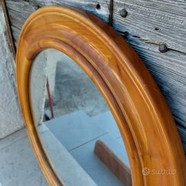 Specchio tondo anni 70 con mensola vintage legno