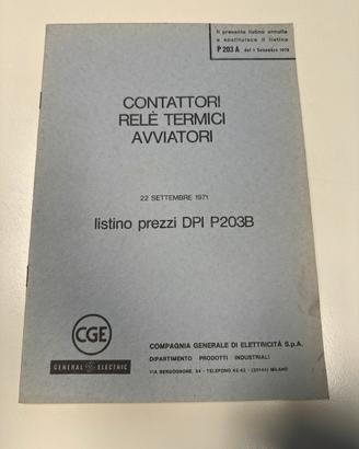 Listino prezzi CGE settembre 1971