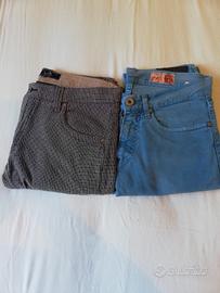 Set 2 Pantalone scacchi grigio nero jeans azzurro