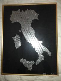 quadro Italia  riprodotta con monete da 100 lire