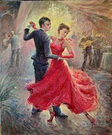 QUADRO AD OLIO RAFFIGURANTE UN BALLO, CM. 40X60