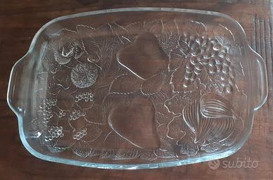 piatto rettangolare di vetro con disegno frutta