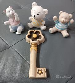 Statuine orsetti in porcellana e Chiave ceramica
