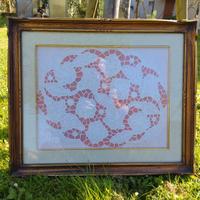 Quadro ricamo intaglio cornice in legno
