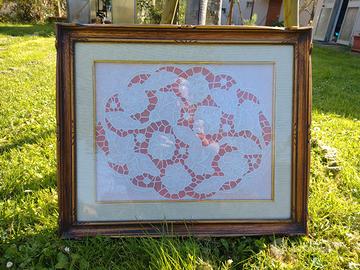 Quadro ricamo intaglio cornice in legno