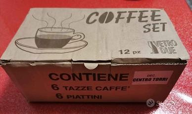 6 TAZZE / TAZZINE da CAFFÈ + 6 PIATTINI in VETRO