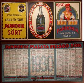 Cartoncino pubblicità calendario di PANNONIA-1930