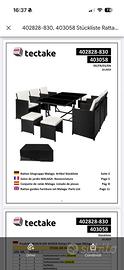 Tavolo rattan, 6 sedie, 4 sgabelli