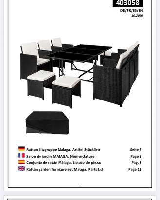 Tavolo rattan, 6 sedie, 4 sgabelli