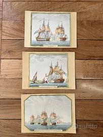 Tre stampe  vintage del 1955 soggetto navale