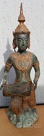 Statua antica di musicista Thai Teppanom in bronzo