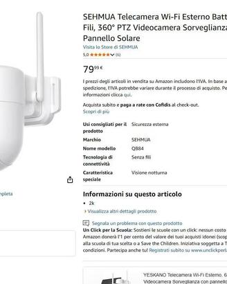 Telecamera Wi-Ficon Pannello Solare e Batteria