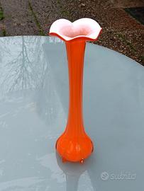 vaso in vetro murano arancione bianco 