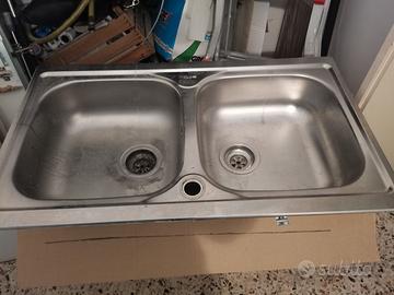 Lavandino acciaio inox  2 pozzetti con miscelatore