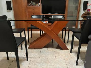Tavolo in vetro a forma X piu 6 sedie similpelle