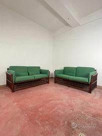 Set di 2 divani rattan e bambù, anni '70