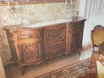 Mobile sala barocco piemontese con tavolo e sedie