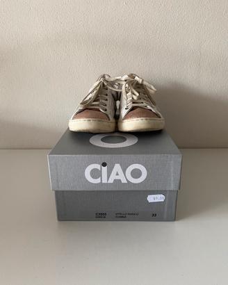 Sneakers Ciao in pelle bianco e oro Tag.33