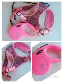 Guinzaglio Flexi + pettorina rosa per cani