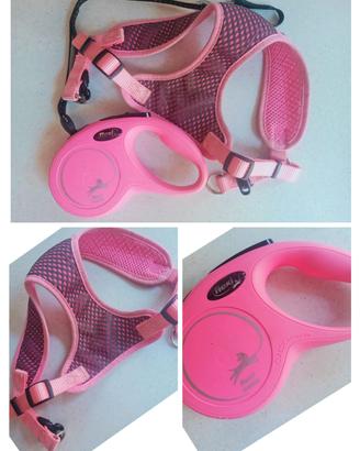 Guinzaglio Flexi + pettorina rosa per cani
