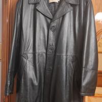 Cappotto lungo da uomo in vera pelle con bottoni