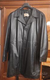 Cappotto lungo da uomo in vera pelle con bottoni