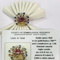 Anello oro 18kt con zaffiri rubini e diamanti 1930