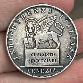 Venezia 5 Lire 1848 Molto Raro Ex Appiccagnolo