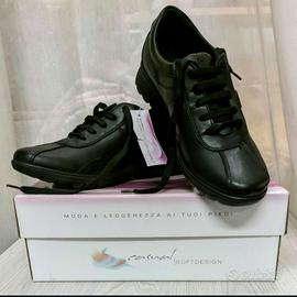 Sneaker scarpe donna similpelle nere nuove