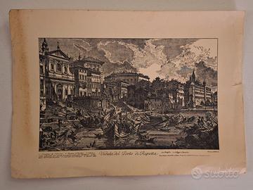 Incisione Piranesi "Veduta del Porto di Ripetta"