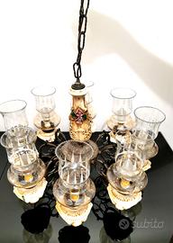 Lampadario Antico In Ceramica E Bronzo