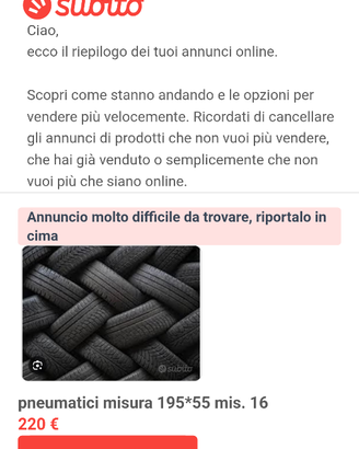 pneumati 195*55 misura 16 usati due stagioni