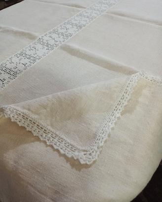 Tovaglia canapa filata a mano uncinetto
