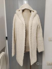 Maxi maglione cardigan orsetto Teddy bianco 